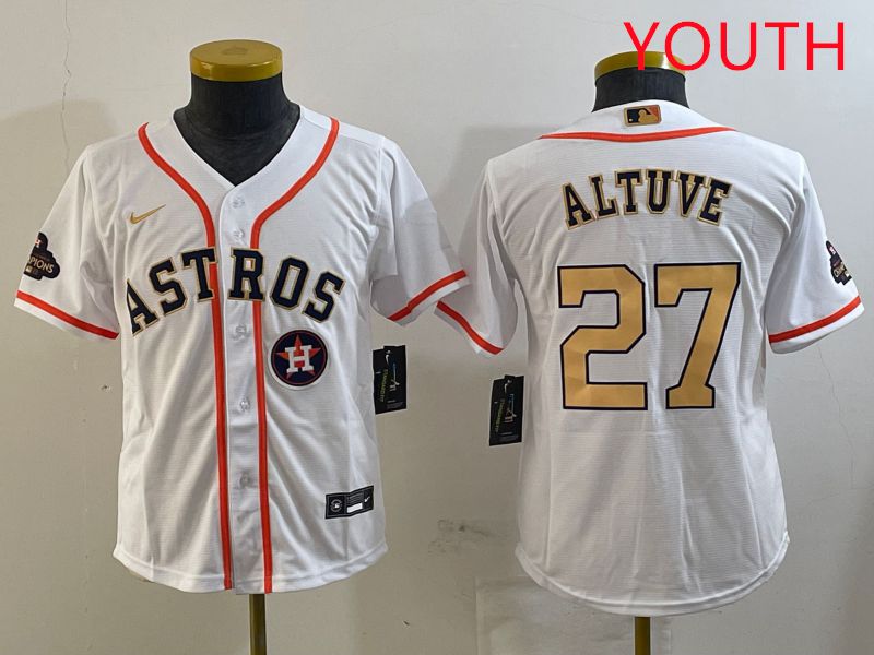 Youth Houston Astros #27 Altuve White Gold Game 2025 Nike MLB Jersey style 1